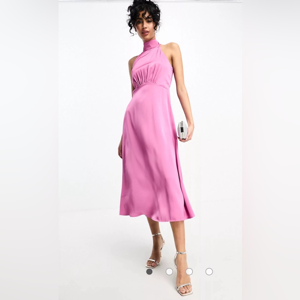 ASOS Little Mistress high neck midi dress in pink, size 8
